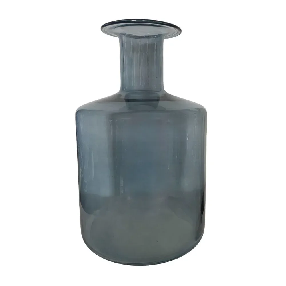 Glass Vase Cylinder Bottle Wide Rim Blue Gray Flower Vessel 11